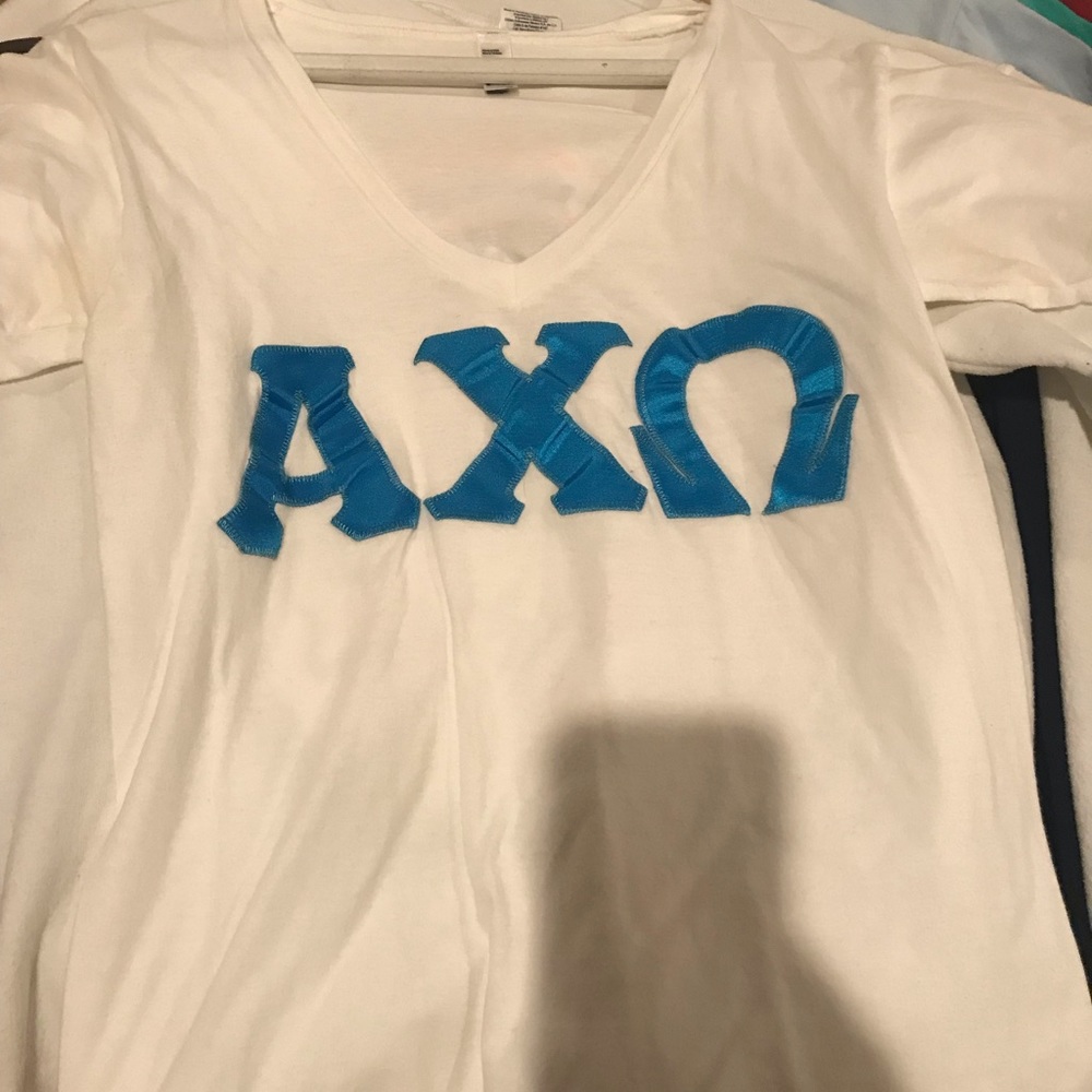 White Alpha Chi Omega Letter V Neck
